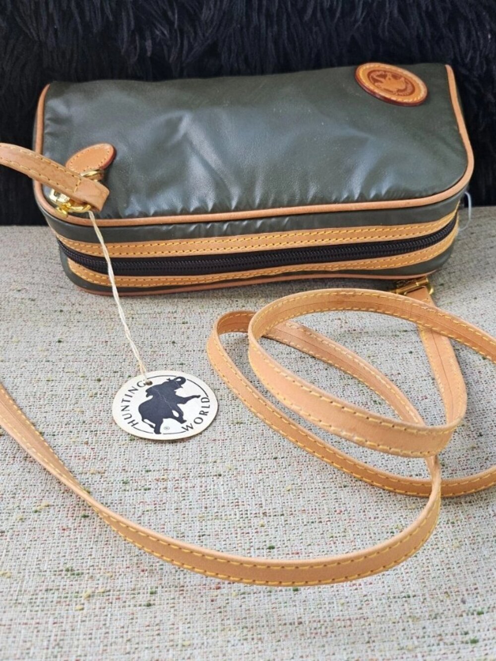 Hunting World Women Purse Crossbody Bag Green/Tan Leather Made in Italy - Picture 2 of 12